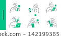Digital Payment. Line doodle people using smartphones and laptops for mobile payment and online money transfer concepts. 142199365
