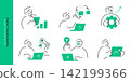 Digital Transformation. Line doodle people using laptops, robotic arm and gear icons for automation and innovation concepts. 142199366