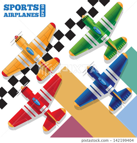 Sports planes on the finish line. View from above. The template for the presentation. Sports planes on the finish line. View from above. The template for the presentation. 142199404