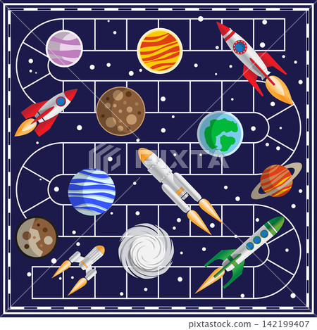 A board game on the space theme. Vector design for app game user interface. A board game on the space theme. Vector design for app game user interface. 142199407