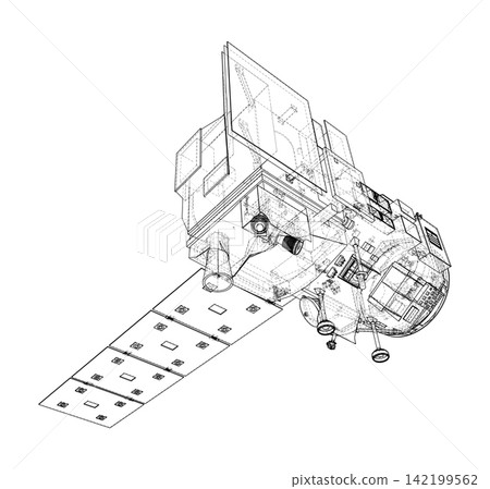 satellite blueprint illustration. Vector 142199562