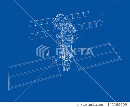blueprint of a space station design. Vector 142199609