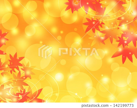 Illustration of bright red autumn leaves and a sparkling orange background (horizontal) / Bokeh, light, flare Illustration of bright red autumn leaves and a sparkling orange background (horizontal) / Bokeh, light, flare 142199773
