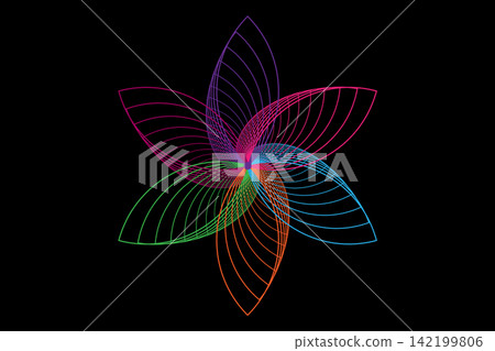 Flower of life, Sacred Geometry colorful style, 3D representation of curved lines, esoteric logo multicolor seed of life vector illustration isolated on black background Flower of life, Sacred Geometry colorful style, 3D representation of curved lines, esoteric logo multicolor seed of life vector illustration isolated on black background 142199806