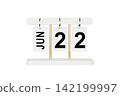 Modern flip calendar with June 22 date isolated on white. Office time management tool icon. 142199997