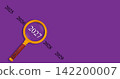 Vision 2027 concept with magnifying glass on Purple background, looking into the future 142200007
