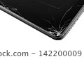 Black smartphone with broken cracked screen isolated on white background 142200009