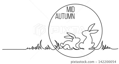Happy Chuseok simple vector poster, banner, background with the moon and Rabbits. Chinese Mid Autumn Festival 142200054