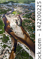 Aerial view of the Grande River tributary winding through sandbars and riverside houses, Santo Amaro 142200225