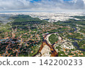 Extensive aerial photography of Santo Amaro and the Grande River overlooking the white sand dunes. 142200233