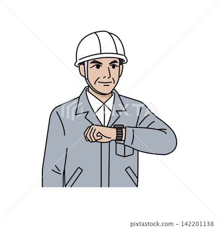 男老闆,戴頭盔,身穿灰色工作服,戴手錶 男老闆,戴頭盔,身穿灰色工作服,戴手錶 142201138