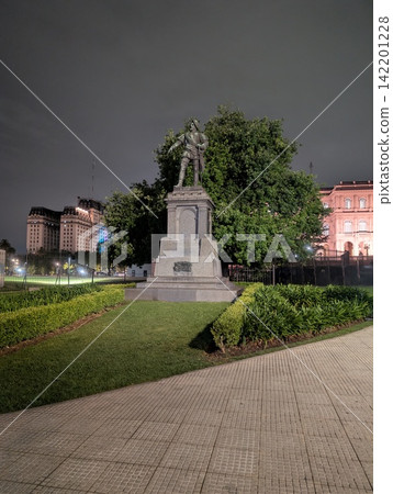 Buenos Aires, Argentina - October 27, 2025: Monument to Juan de Garay at Night Buenos Aires, Argentina - October 27, 2025: Monument to Juan de Garay at Night 142201228
