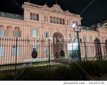 Buenos Aires, Argentina - October 27, 2025: Casa Rosada Main Facade at Night 142201230