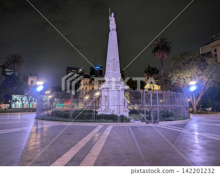 Buenos Aires, Argentina - October 27, 2025: Illuminated Piramide de Mayo at Night 142201232