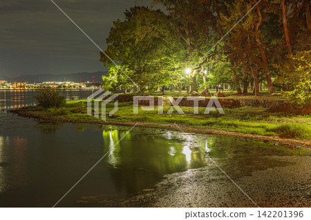 滋賀縣大津市的澤澤城遺址公園夜景 滋賀縣大津市的澤澤城遺址公園夜景 142201396