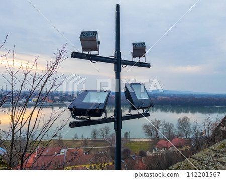 Outdoor Floodlights Overlooking Danube River in Esztergom Outdoor Floodlights Overlooking Danube River in Esztergom 142201567