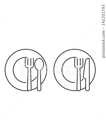Dining Place Setting Line Icons with Fork Spoon and Knife 142201793