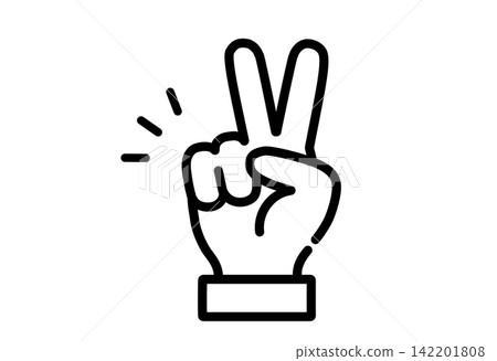 Icon illustration of a hand making a peace sign, with sleeves. 142201808