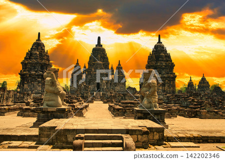 Evening view of the Prambanan Temple ruins in Yogyakarta Evening view of the Prambanan Temple ruins in Yogyakarta 142202346