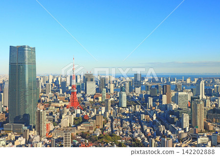 東京鐵塔與麻布台山風景 東京都港區森 JP 塔 東京鐵塔與麻布台山風景 東京都港區森 JP 塔 142202888