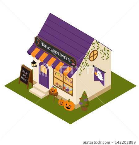 Isometric Halloween candy shop Isometric Halloween candy shop 142202899