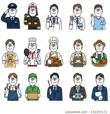 Illustration set of working men, occupations, and jobs ① Illustration set of working men, occupations, and jobs ① 142203172