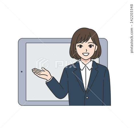女性,海軍藍套裝,指導,平板電腦側視圖,商務,呼叫中心。 女性,海軍藍套裝,指導,平板電腦側視圖,商務,呼叫中心。 142203348