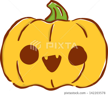 Kawaii Yellow Halloween Pumpkin Hand Drawn Illustration Kawaii Yellow Halloween Pumpkin Hand Drawn Illustration 142203578