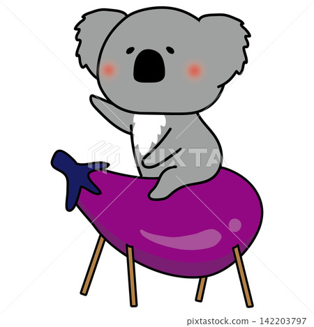 A koala riding on an eggplant, a fountain for the spirit cow of the Obon festival. A koala riding on an eggplant, a fountain for the spirit cow of the Obon festival. 142203797