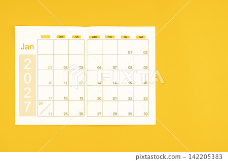 Agenda or planner book for January 2027 calendar with blank space for your text. Agenda or planner book for January 2027 calendar with blank space for your text. 142205383