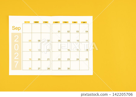 Agenda or planner book for September 2027 calendar with blank space for your text. Agenda or planner book for September 2027 calendar with blank space for your text. 142205706