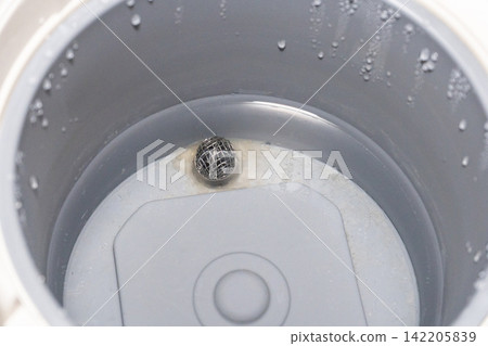 Limescale, water stains, debris, and hair accumulated inside an electric kettle that hasn't been cleaned in a year and a half (Magnified 1) Limescale, water stains, debris, and hair accumulated inside an electric kettle that hasn't been cleaned in a year and a half (Magnified 1) 142205839