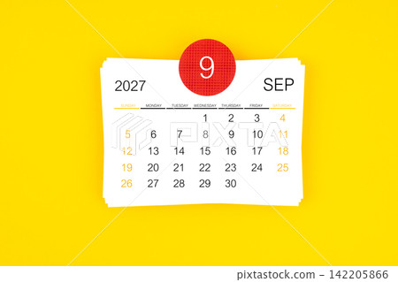 September 2027 card calendar on yellow background. September 2027 card calendar on yellow background. 142205866