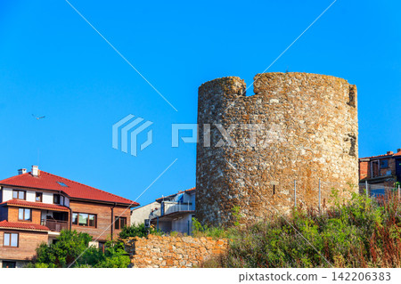 Ancient ruins of old windmill in old town of Nessebar, Bulgaria Ancient ruins of old windmill in old town of Nessebar, Bulgaria 142206383