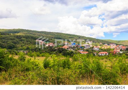 View of Sveti Vlas town and the Balkan mountains in Bulgaria 142206414