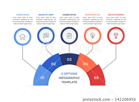 Semicircular Five Option Infographic Template with Numbered Segments Semicircular Five Option Infographic Template with Numbered Segments 142206958