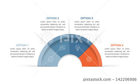 Semi Circle Infographic Template with Four Options Semi Circle Infographic Template with Four Options 142206986