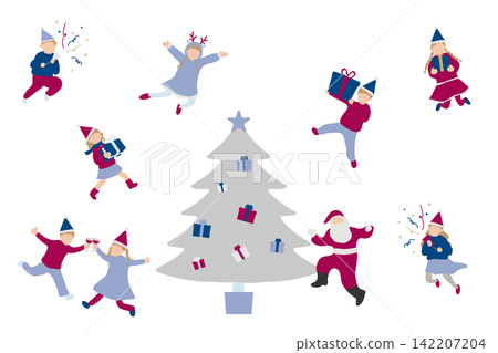 A set of illustrations of children enjoying Christmas and Santa Claus. A set of illustrations of children enjoying Christmas and Santa Claus. 142207204