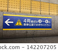 大阪京阪電車車站月台上安裝的指示停車位置的標誌。 142207205