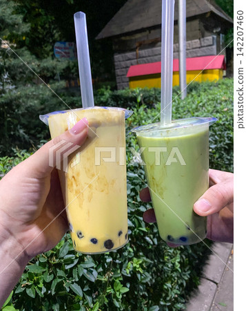 Matcha And Mango Bubble Tea Matcha And Mango Bubble Tea 142207460