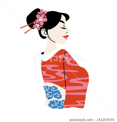 Japanese Geisha Woman Profile Vector Illustration Japanese Geisha Woman Profile Vector Illustration 142207670
