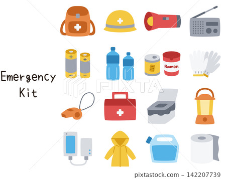 Disaster preparedness goods, disaster relief illustration icon set, color only (cute, simple, vector) Disaster preparedness goods, disaster relief illustration icon set, color only (cute, simple, vector) 142207739