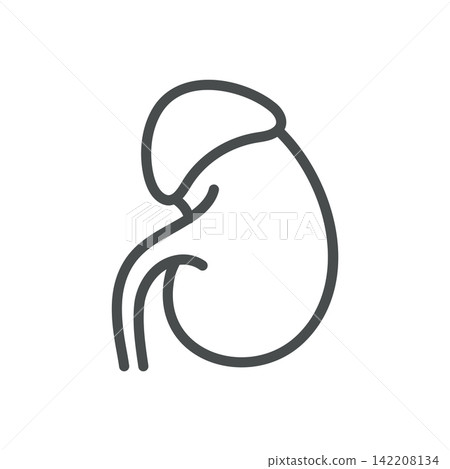Adrenal Glands icon. Adrenal gland positioned above a kidney in anatomical outline. Simple thin line outline vector illustration. Adrenal Glands icon. Adrenal gland positioned above a kidney in anatomical outline. Simple thin line outline vector illustration. 142208134