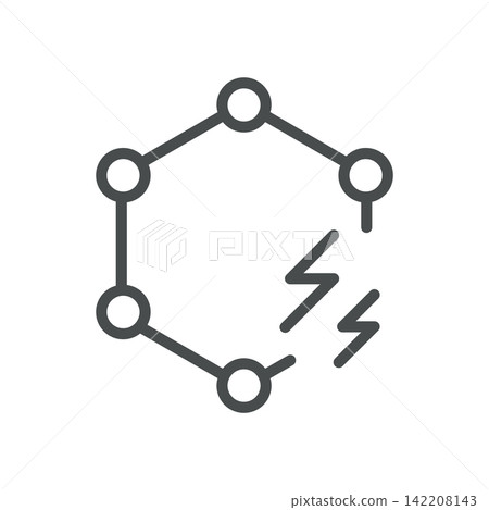 Cortisol Stress icon. Hormone molecule with lightning signs. Simple thin line outline vector illustration. Cortisol Stress icon. Hormone molecule with lightning signs. Simple thin line outline vector illustration. 142208143