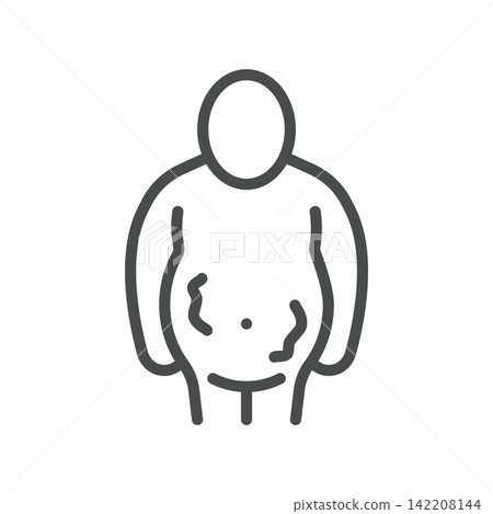 Cushing Syndrome icon. Body with central weight gain. Simple thin line outline vector illustration. Cushing Syndrome icon. Body with central weight gain. Simple thin line outline vector illustration. 142208144