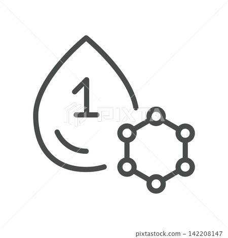 Diabetes Type 1 icon. Blood drop with number 1 and hormone molecule. Simple thin line outline vector illustration. Diabetes Type 1 icon. Blood drop with number 1 and hormone molecule. Simple thin line outline vector illustration. 142208147