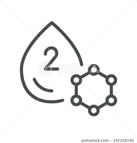 Diabetes Type 2 icon. Blood drop with number 2 and hormone molecule. Simple thin line outline vector illustration. Diabetes Type 2 icon. Blood drop with number 2 and hormone molecule. Simple thin line outline vector illustration. 142208148