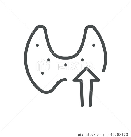 Hyperthyroidism icon. Thyroid gland and upward arrow. Simple thin line outline vector illustration. Hyperthyroidism icon. Thyroid gland and upward arrow. Simple thin line outline vector illustration. 142208170