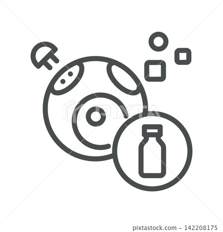 Insulin Production icon. Pancreatic cell, hormone molecule and medicine vial. Simple thin line outline vector illustration. Insulin Production icon. Pancreatic cell, hormone molecule and medicine vial. Simple thin line outline vector illustration. 142208175