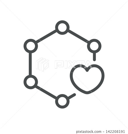 Oxytocin icon. Hormone molecule and heart symbol. Simple thin line outline vector illustration. Oxytocin icon. Hormone molecule and heart symbol. Simple thin line outline vector illustration. 142208191